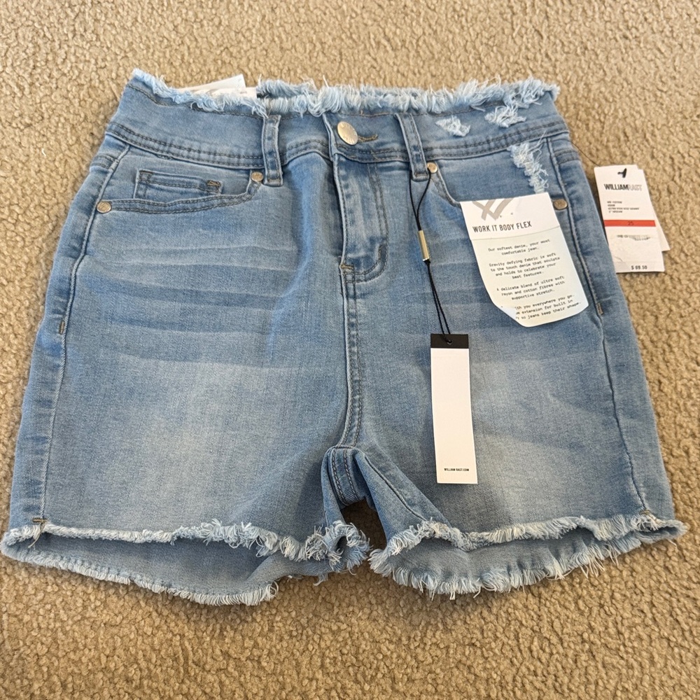 William Rast Light Blue Frayed Jean Shorts